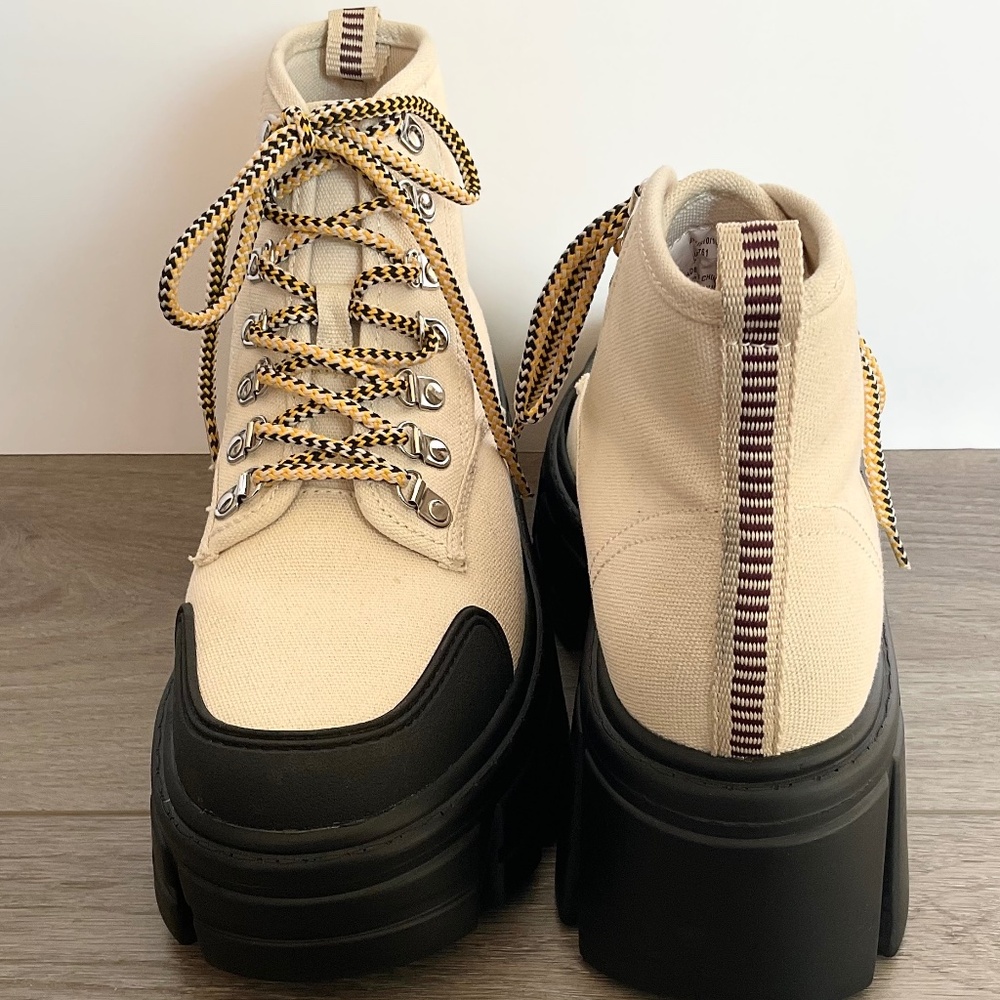 ZARA Off White Canvas Chunky Heel Boots Size 6.5 EU 37 - Picture 6 of 12